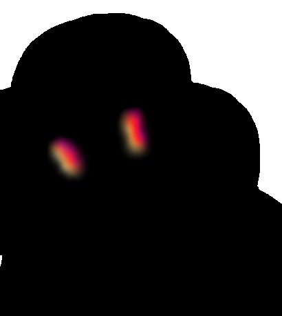 Bulto negro sobre fondo blanco con dos ojos encendidos.