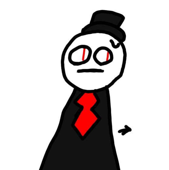 Personaje de sombrero de copa y corbata roja con los ojos tachados en rojo.