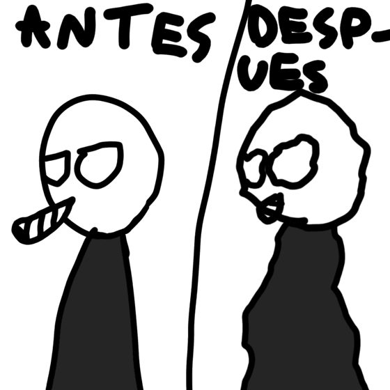 Viñeta doble rotulada «ANTES / DESPUÉS»: el mismo personaje con un cigarrillo y después desfigurado.