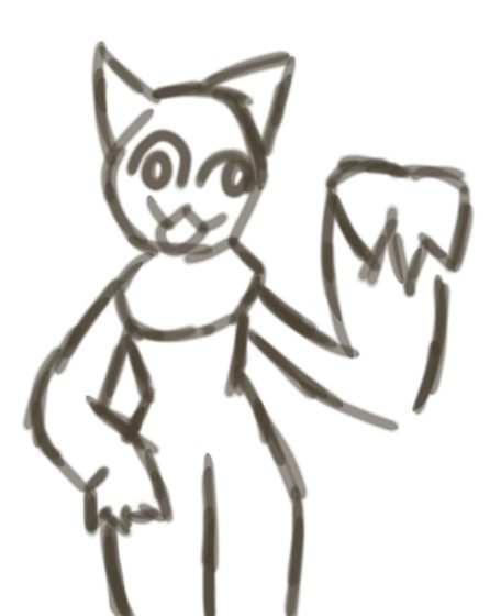 Boceto a lápiz de un gato antropomorfo saludando.