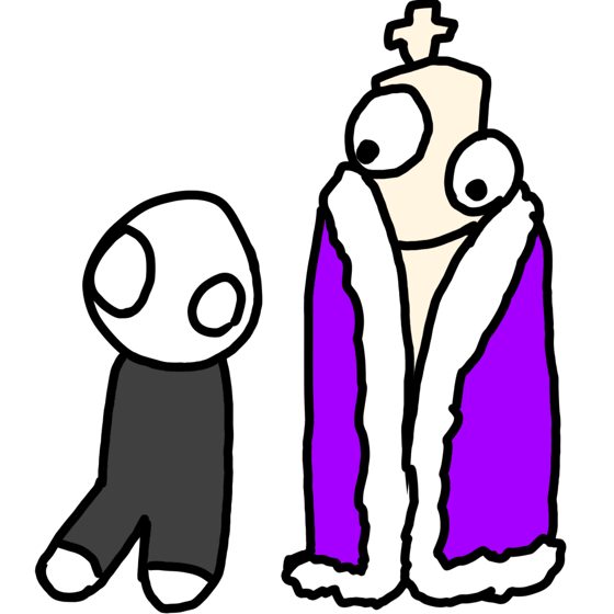 Las dos figuras, una de negro y otra con corona y capa violeta. Igual que N013.