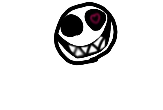 Cara redonda de sonrisa dentada con un ojo en forma de corazón.