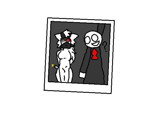 Dibujo de una foto polaroid con dos personajes, uno de sombrero.
