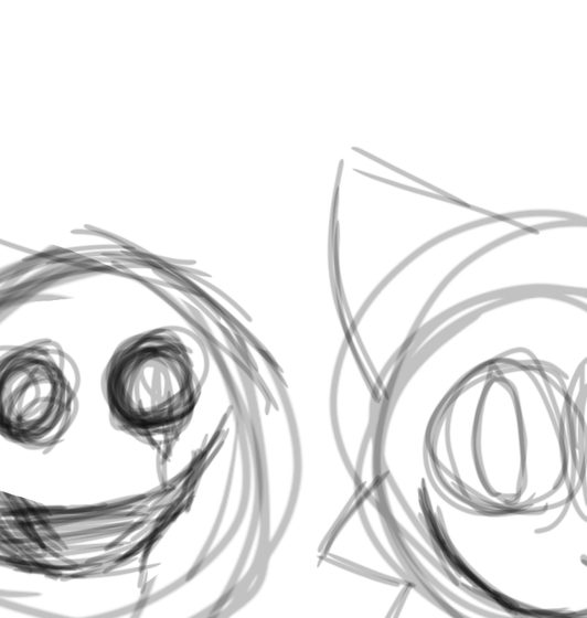 Boceto de dos cabezas apenas esbozadas, líneas superpuestas.