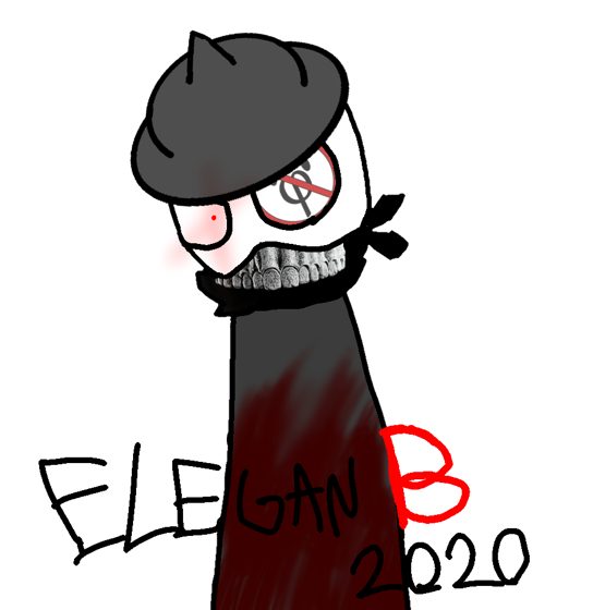 Personaje de boina y bufanda con sangre, firmado «ELEGAN B 2020».