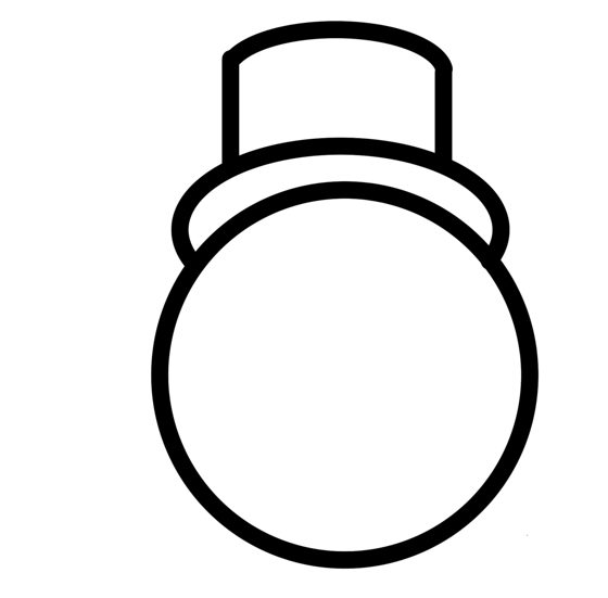 Cabeza redonda con sombrero de copa, dibujo de línea gruesa sin cara.