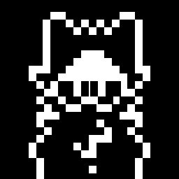Figura pixelada en blanco sobre negro, estilo sprite.