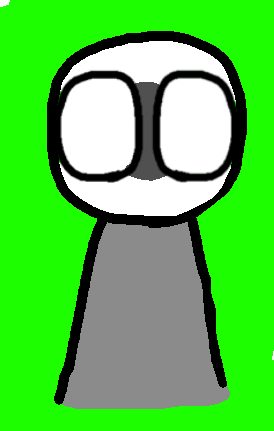 Personaje de cabeza blanca y túnica gris sobre fondo verde de croma.