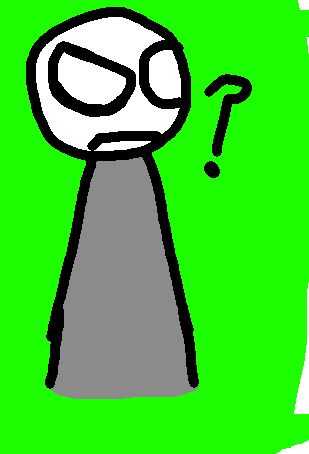 El mismo personaje con cara de enojo y un signo de pregunta, sobre croma verde.