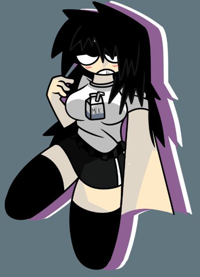 Personaje de pelo negro y capa violeta con una etiqueta al cuello. Igual que N140.