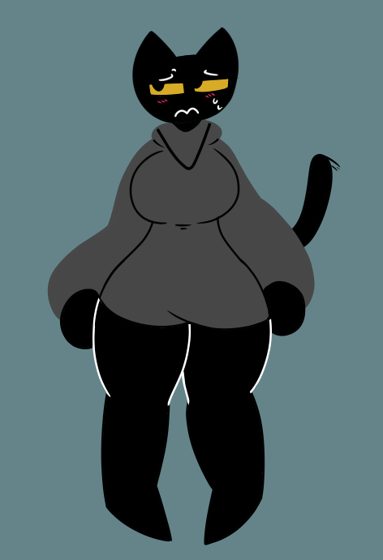 Gato negro de cuerpo entero sobre fondo gris.