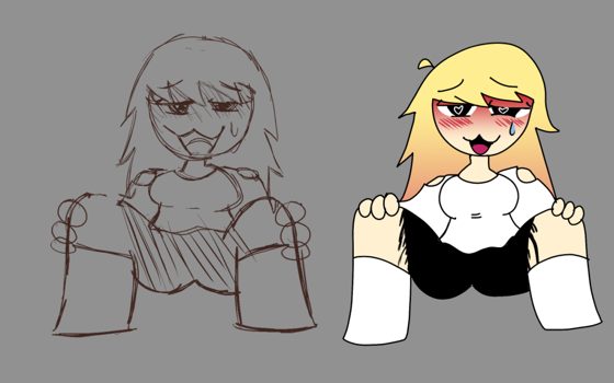 Boceto de dos personajes femeninos enfrentados. [contenido adulto]