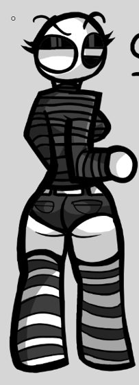Personaje de rayas blancas y negras de pie.