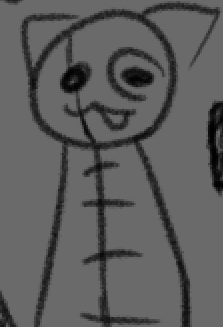 Boceto gris de un gato de pie, línea suelta.