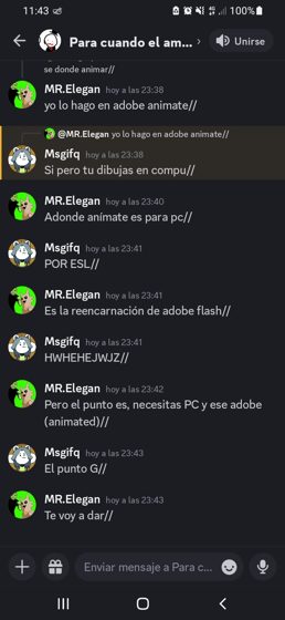 Captura de un chat sobre animar en Adobe Animate y Flash.