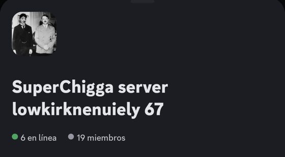 Tarjeta de invitación al servidor SuperChigga, 19 miembros.