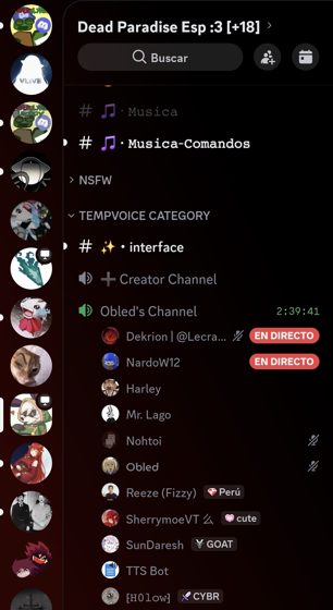 Lista de canales y miembros del servidor Dead Paradise Esp.