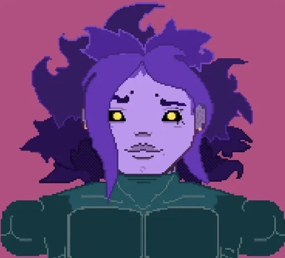 El retrato en pixel art de N373 sobre fondo rosa, versión completa.