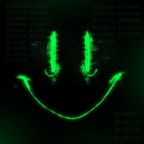 La sonrisa verde el código Dos flechas y una curva, todo hecho de unos y ceros.